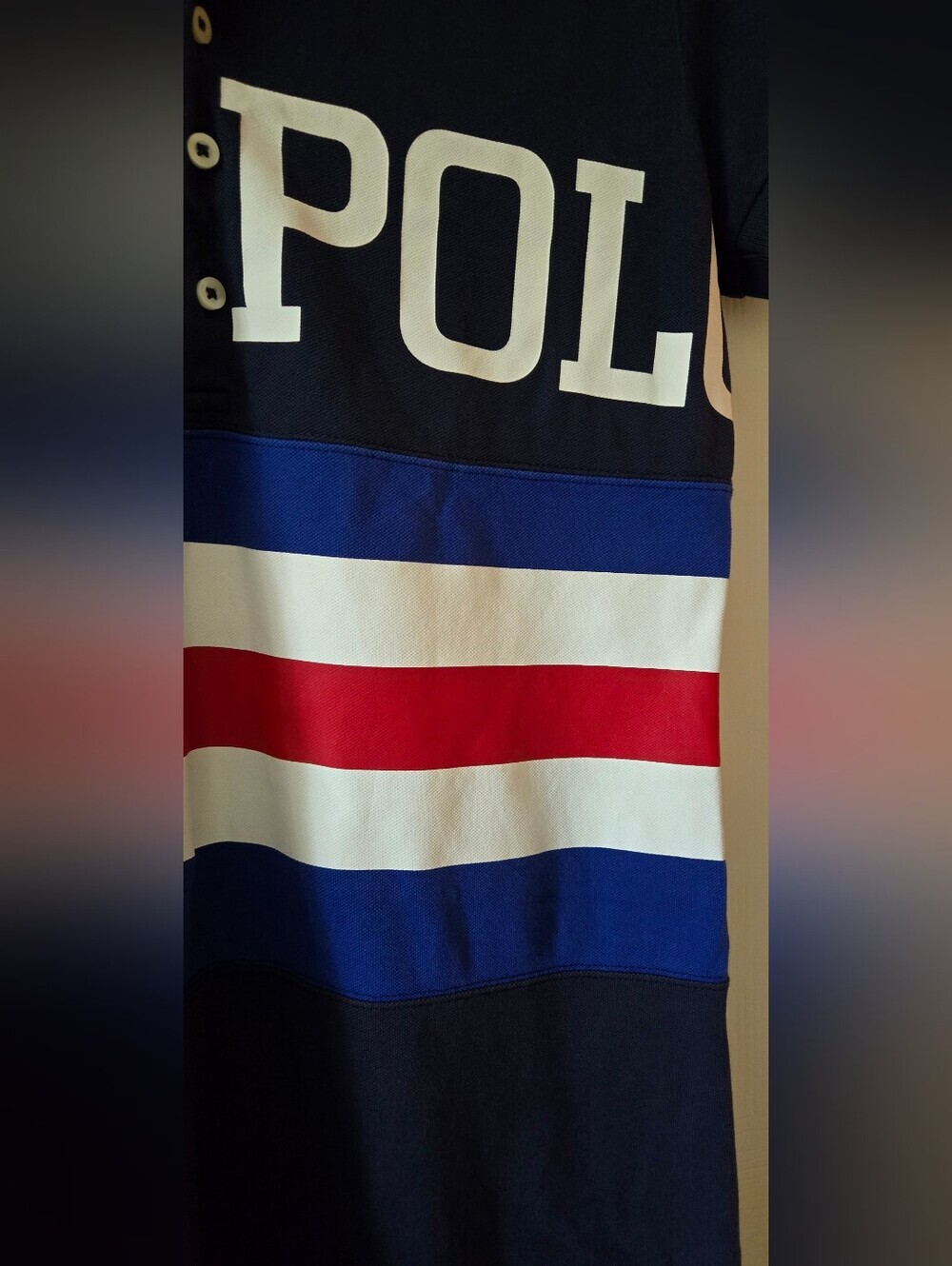 Polo by Ralph Lauren Navy Blue & White Colorblock Polo Dress with Red Stripe - Picture 8 of 16